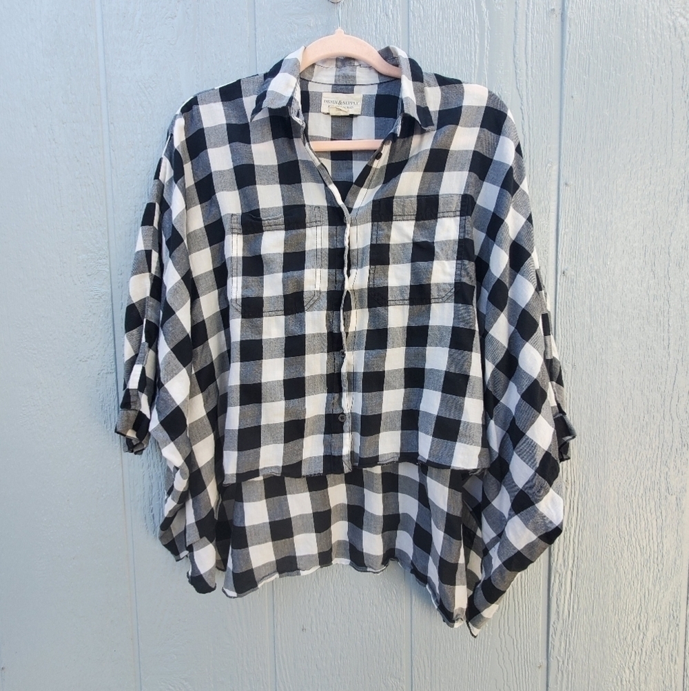 Denim & Supply Ralph Lauren Gingham Plaid Dolman Oversize Top Coastal Preppy
